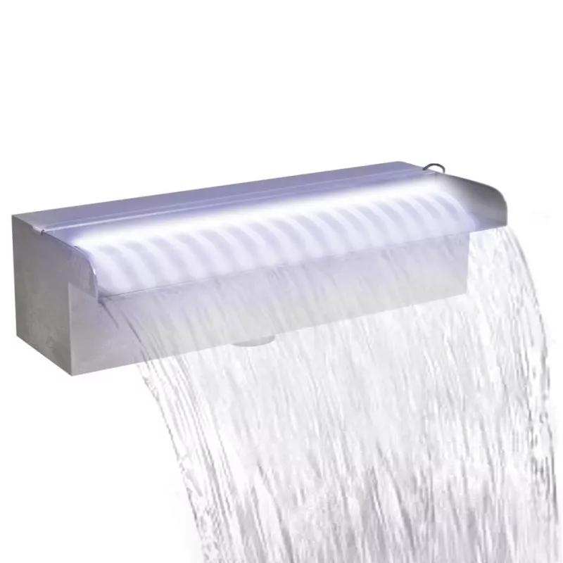 Fântână piscină dreptunghiulară LED-uri 30 cm oțel inoxidabil, [],https:mobideco.ro