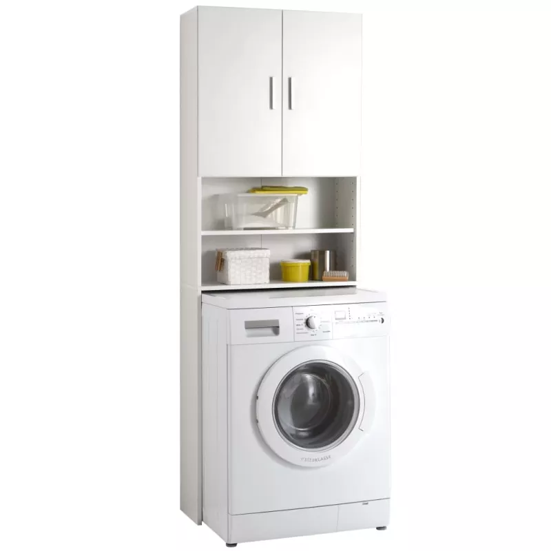 FMD Dulap pentru mașina de spălat cu spațiu de depozitare, alb, [],mobideco.ro