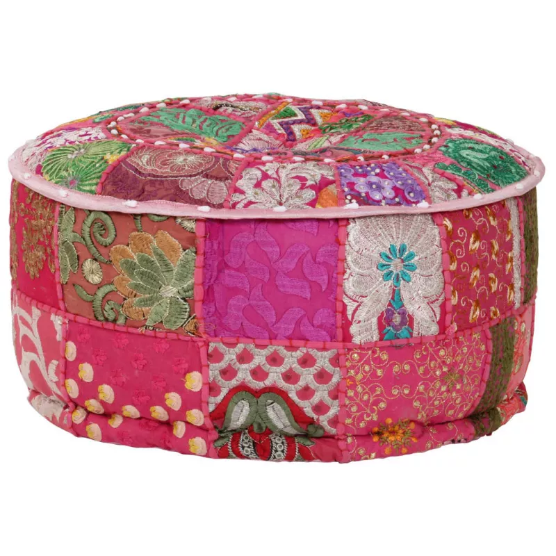 Fotoliu puf din petice, roz, 40 x 20 cm bumbac, rotund, manual, [],https:mobideco.ro