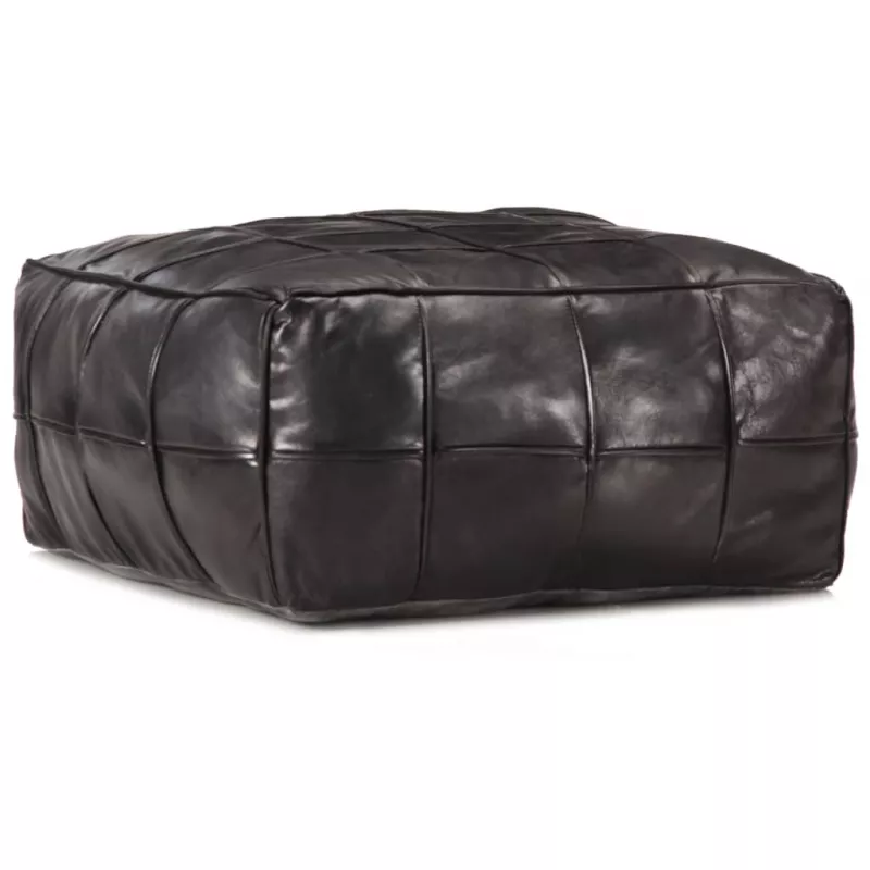 Fotoliu puf, negru, 60 x 60 x 30 cm, piele naturală de capră, [],https:mobideco.ro
