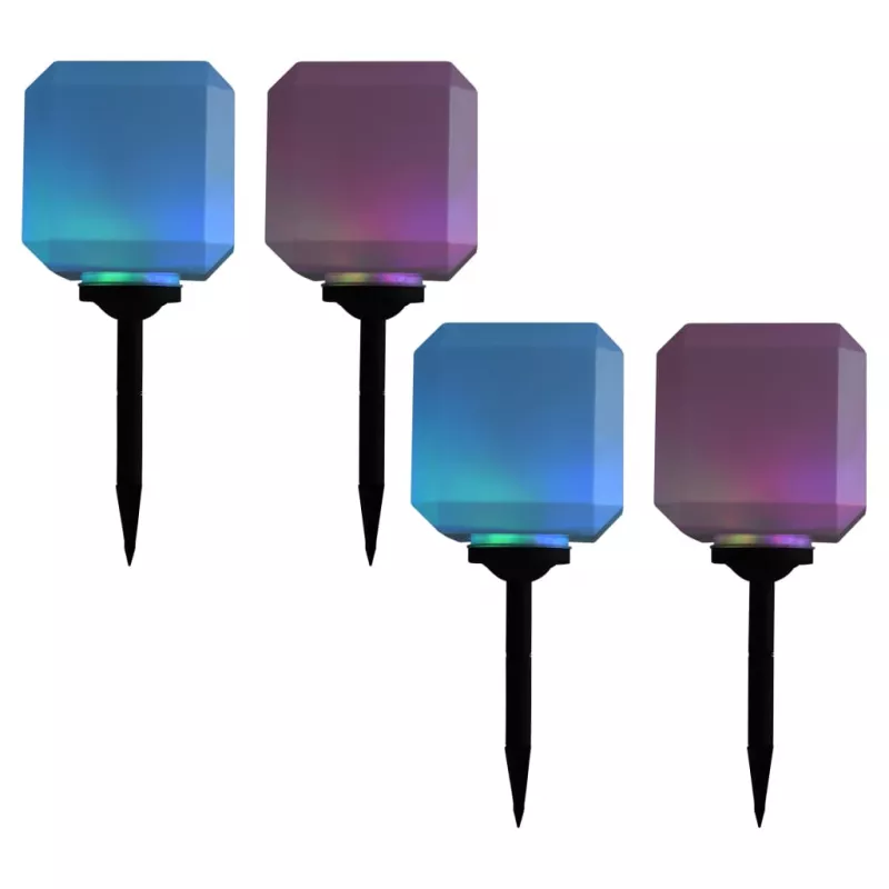 Lămpi solare de exterior cu LED, 4 buc., 20 cm, cub, RGB, [],mobideco.ro