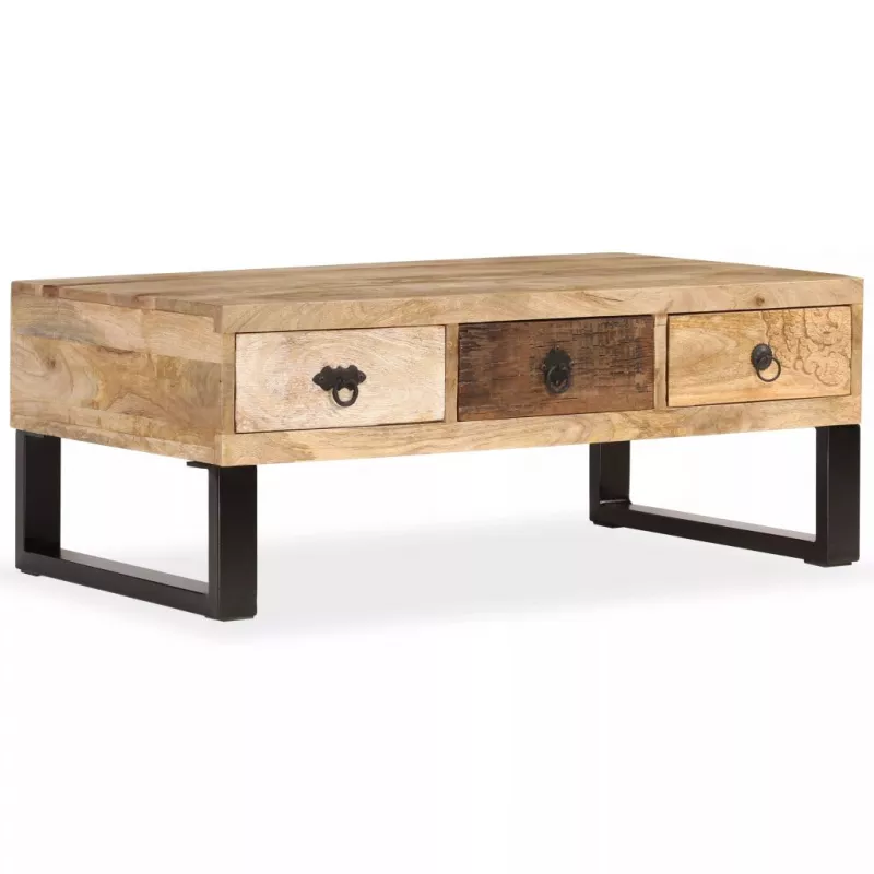 Măsuță cafea 3 sertare, lemn masiv de mango, 90x50x35 cm, [],https:mobideco.ro