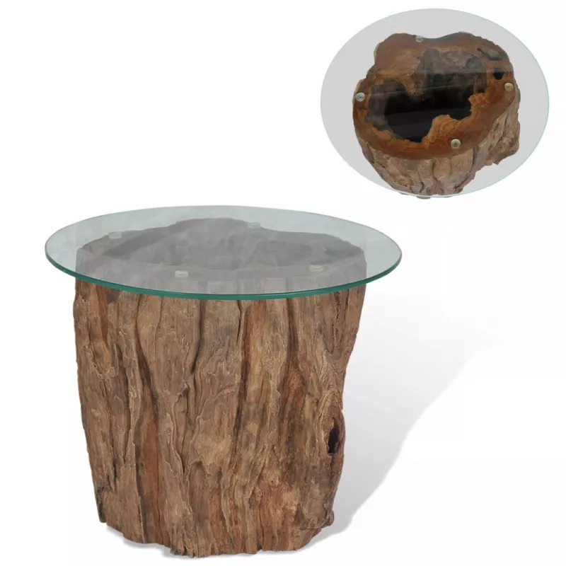 Măsuță de cafea, lemn de tec și sticlă, 50 x 40 cm, [],mobideco.ro