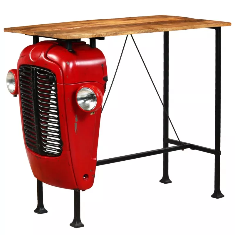 Masă bar, stil tractor, lemn masiv mango, roșu, 60x120x107 cm, [],mobideco.ro