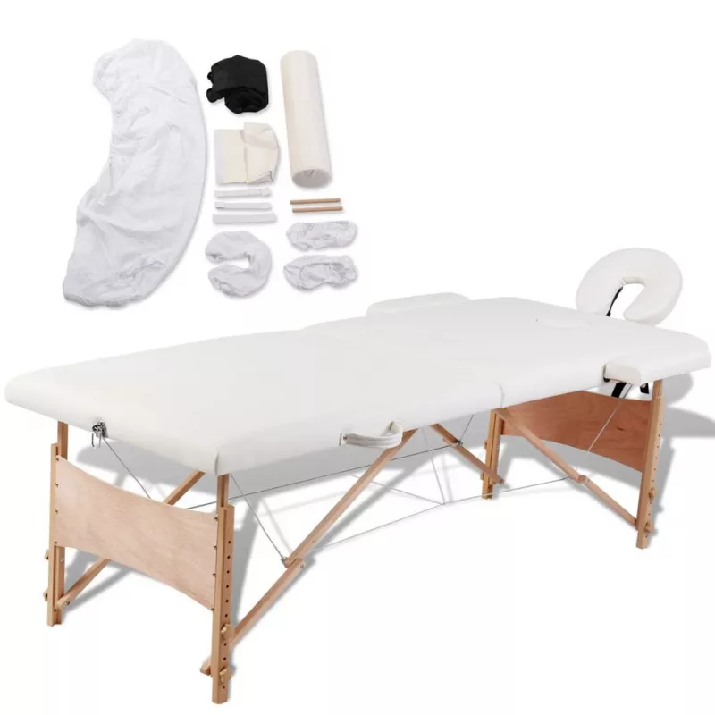 Masă de masaj pliabilă 2 zone cadru de lemn + set accesorii, [],mobideco.ro