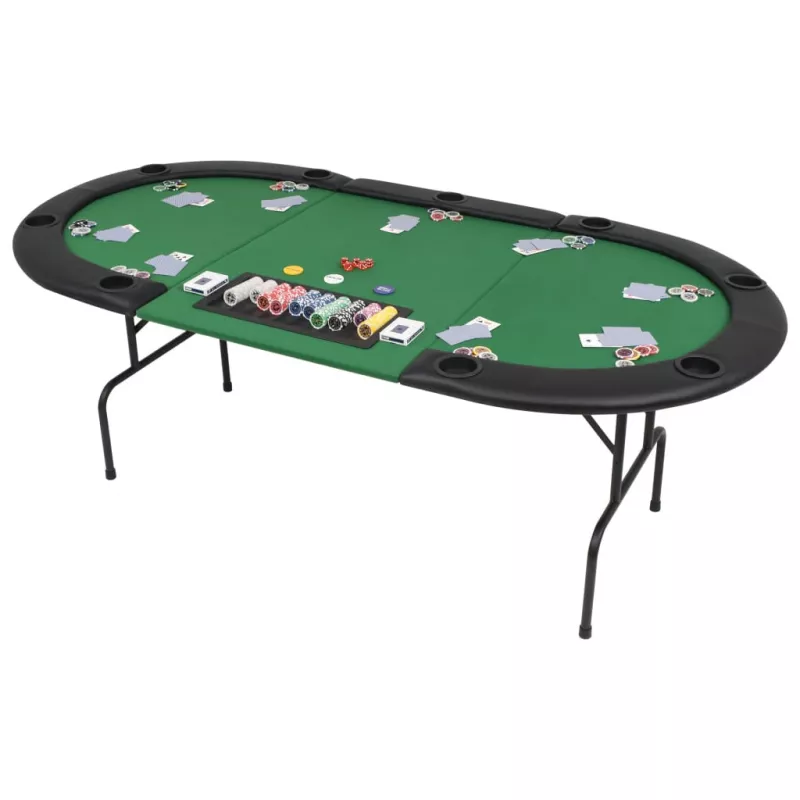 Masă de poker pliabilă in 3, pentru 9 jucători, oval, Verde, [],mobideco.ro