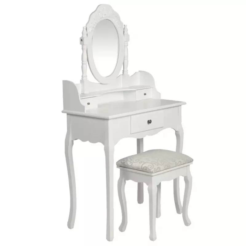 Masă de toaletă cu oglindă și taburet, alb, [],mobideco.ro