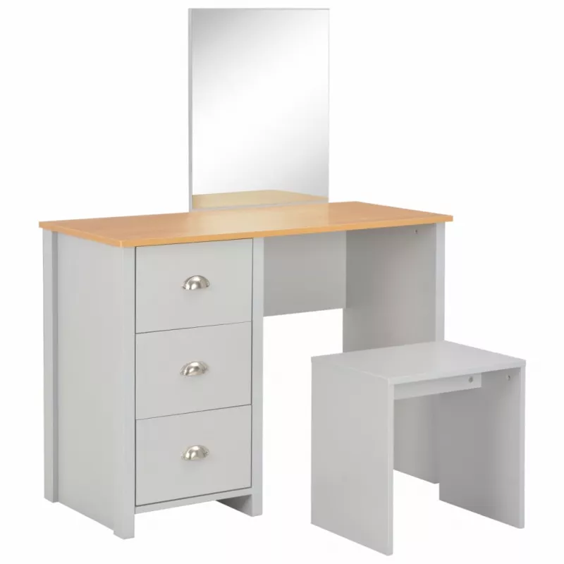 Masă de toaletă cu oglindă și taburet, gri, 104x45x131 cm, [],https:mobideco.ro