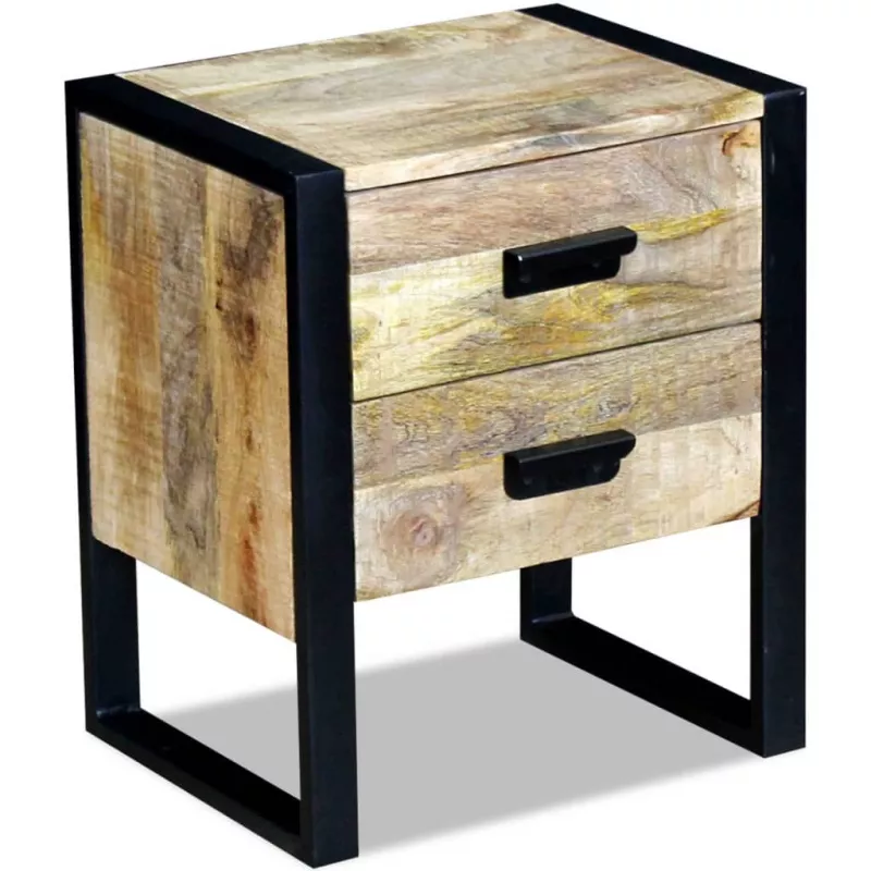 Masă laterală cu 2 sertare din lemn solid de mango, 43x33x51 cm, [],mobideco.ro
