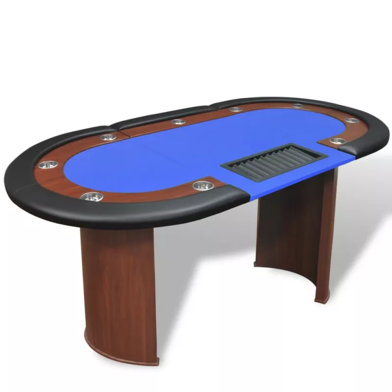 Masă Poker 10 persoane, zonă dealer și suport jetoane, albastru, [],mobideco.ro