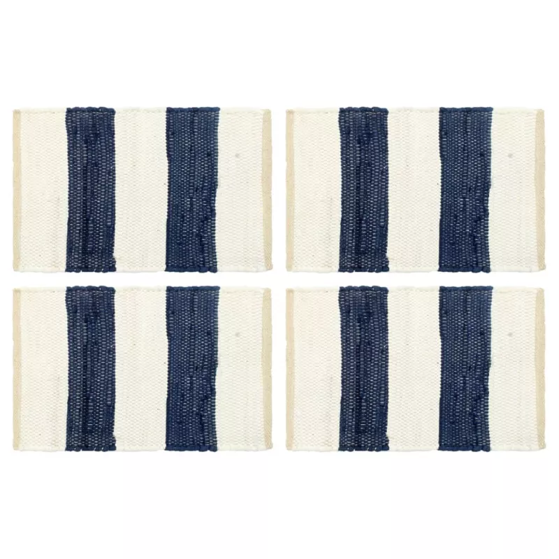 Naproane, 4 buc., chindi, albastru &amp; alb in dungi, 30 x 45 cm, [],mobideco.ro