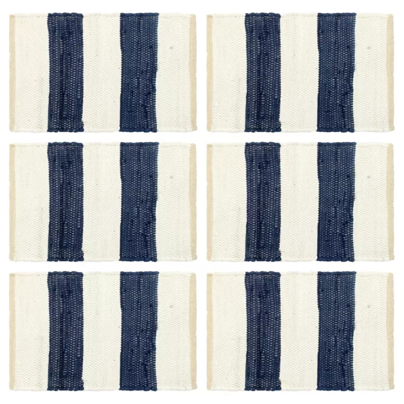 Naproane, 6 buc., chindi, dungi albastre și albe, 30 x 45 cm, [],mobideco.ro