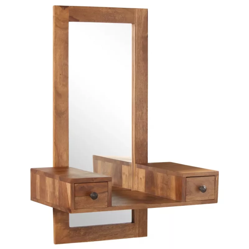 Oglindă cosmetică cu 2 sertare, lemn masiv de sheesham, [],mobideco.ro