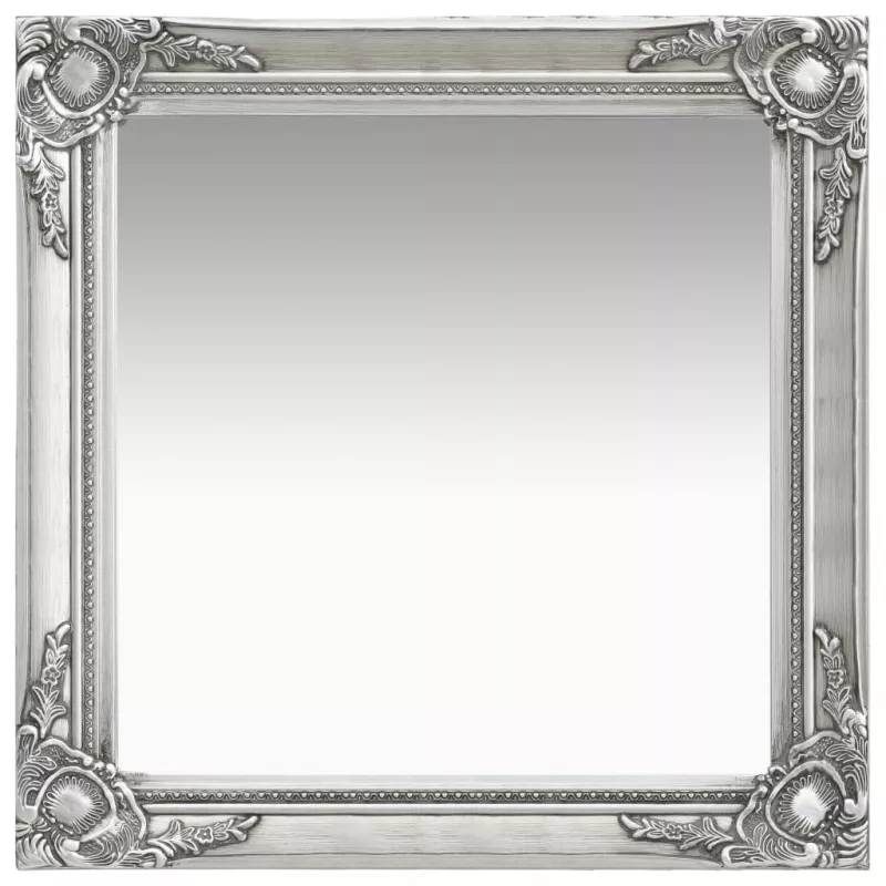Oglindă de perete in stil baroc, argintiu, 60 x 60 cm, [],https:mobideco.ro