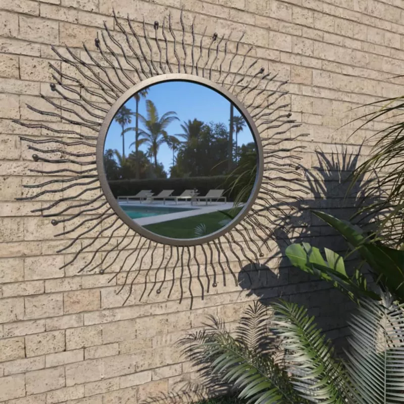 Oglindă de perete de grădină, negru, 80 cm, raze de soare, [],mobideco.ro