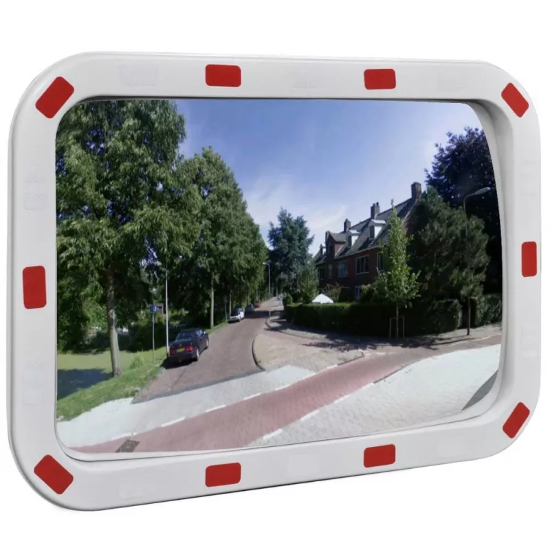 Oglindă de trafic convexă dreptunghiulară, 40 x 60 cm, cu reflectoare, [],mobideco.ro