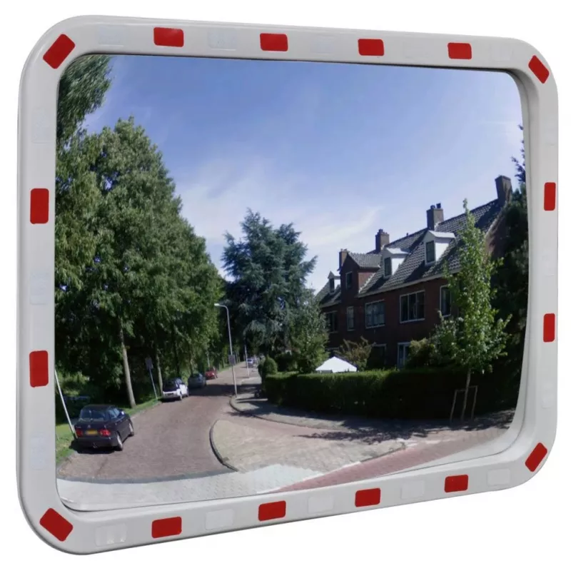 Oglindă de trafic convexă dreptunghiulară, 60 x 80 cm, cu reflectoare, [],mobideco.ro