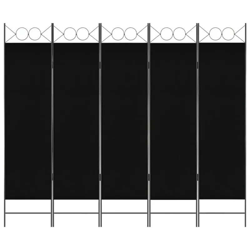 Paravan de cameră cu 5 panouri, negru, 200 x 180 cm, [],mobideco.ro