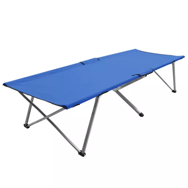 Pat de camping, 206 x 75 x 45 cm, albastru, XXL, [],mobideco.ro