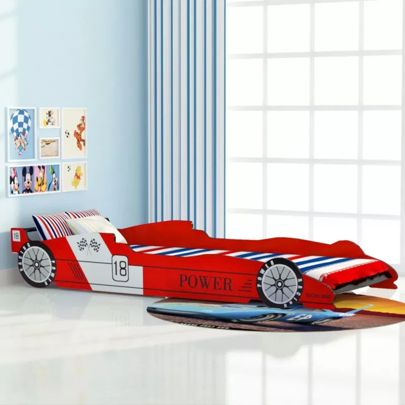 Pat pentru copii mașină de curse, roșu, 90 x 200 cm, [],mobideco.ro