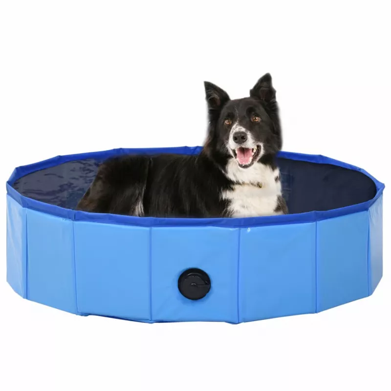 Piscină pentru câini pliabilă, albastru, 80 x 20 cm, PVC, [],mobideco.ro