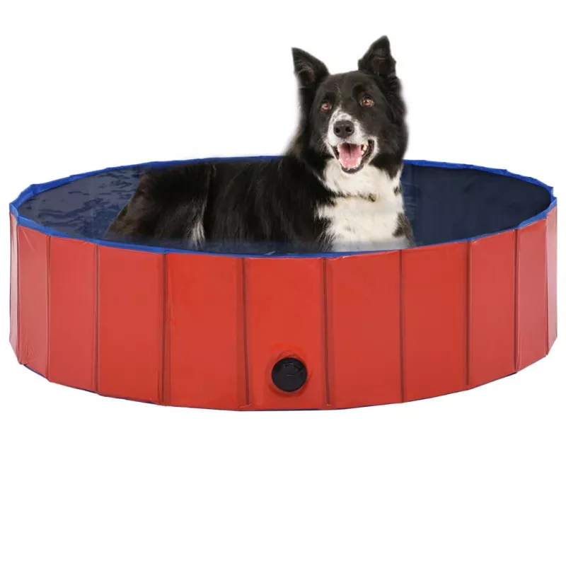 Piscină pentru câini pliabilă, roșu, 120 x 30 cm, PVC, [],https:mobideco.ro