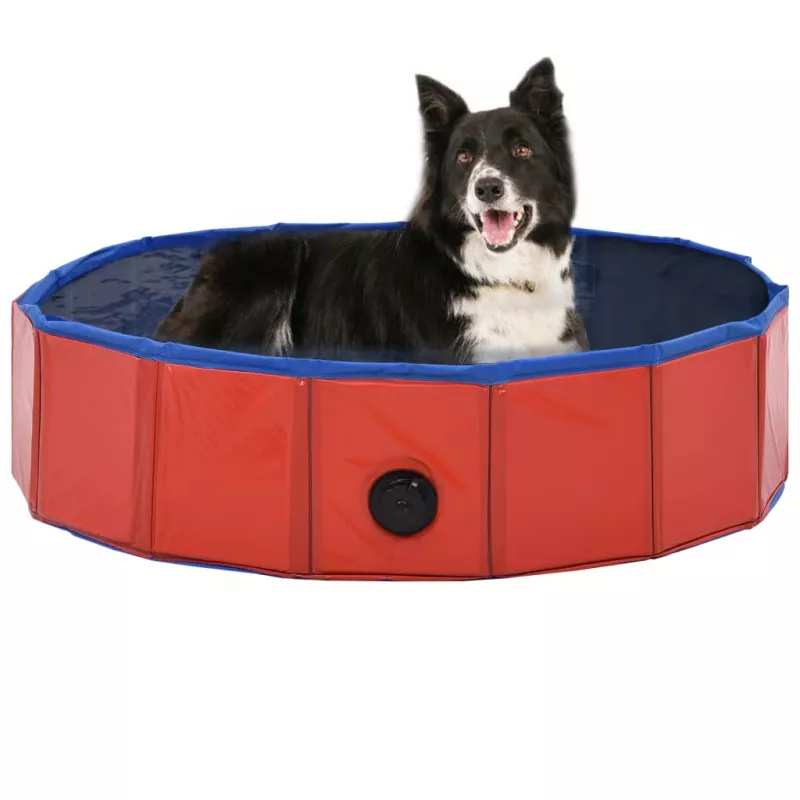 Piscină pentru câini pliabilă, roșu, 80 x 20 cm, PVC, [],https:mobideco.ro