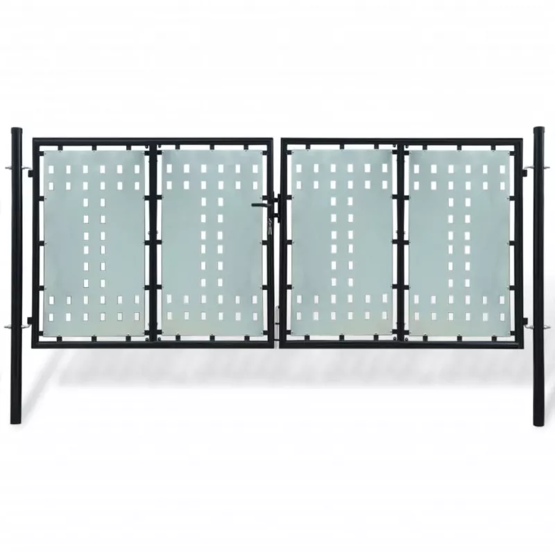 Poartă dublă neagră pentru gard 300 x 175 cm, [],https:mobideco.ro