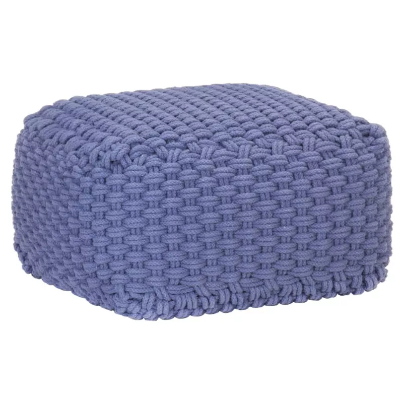 Puf tricotat manual, albastru, 50x50x30 cm, bumbac, [],mobideco.ro