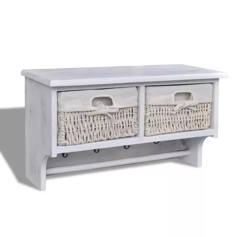 Raft de perete, alb, 60 x 23,5 x 33 cm, lemn de paulownia, [],https:mobideco.ro