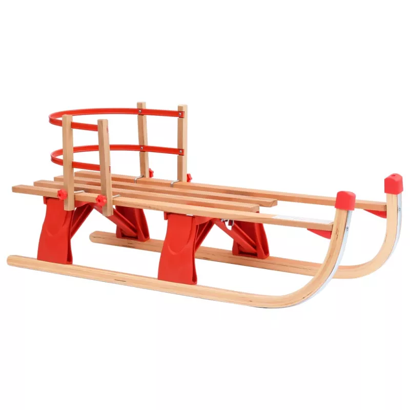 Sanie pliabilă pentru zăpadă cu spătar, 110 cm, lemn, [],https:mobideco.ro
