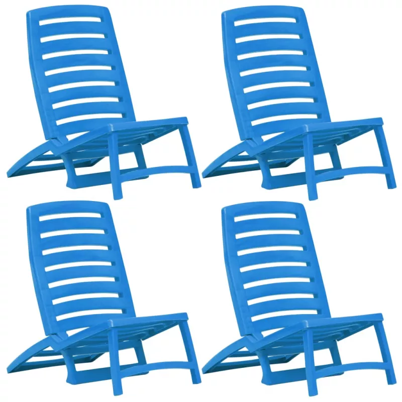 Scaun de plajă pliant, 4 buc., albastru, plastic, [],mobideco.ro