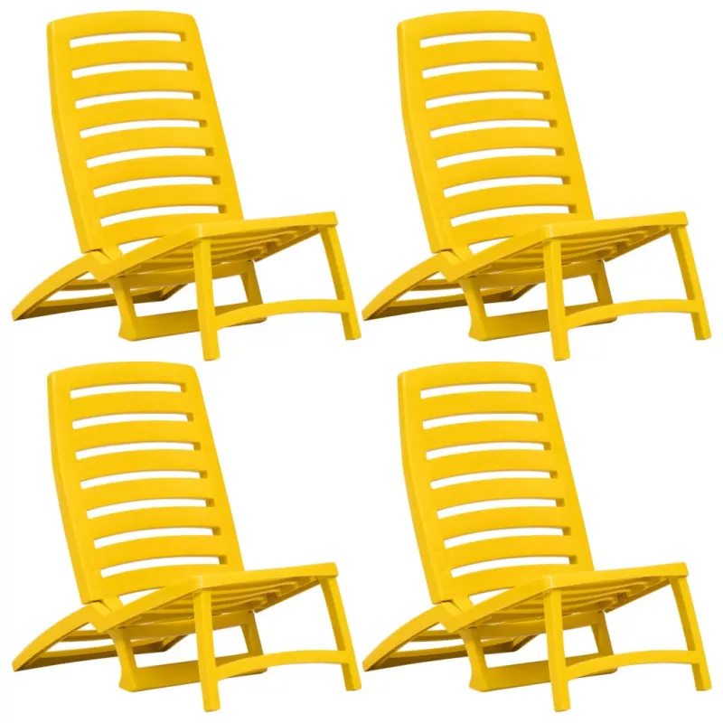 Scaun de plajă pliant, 4 buc., galben, plastic, [],mobideco.ro