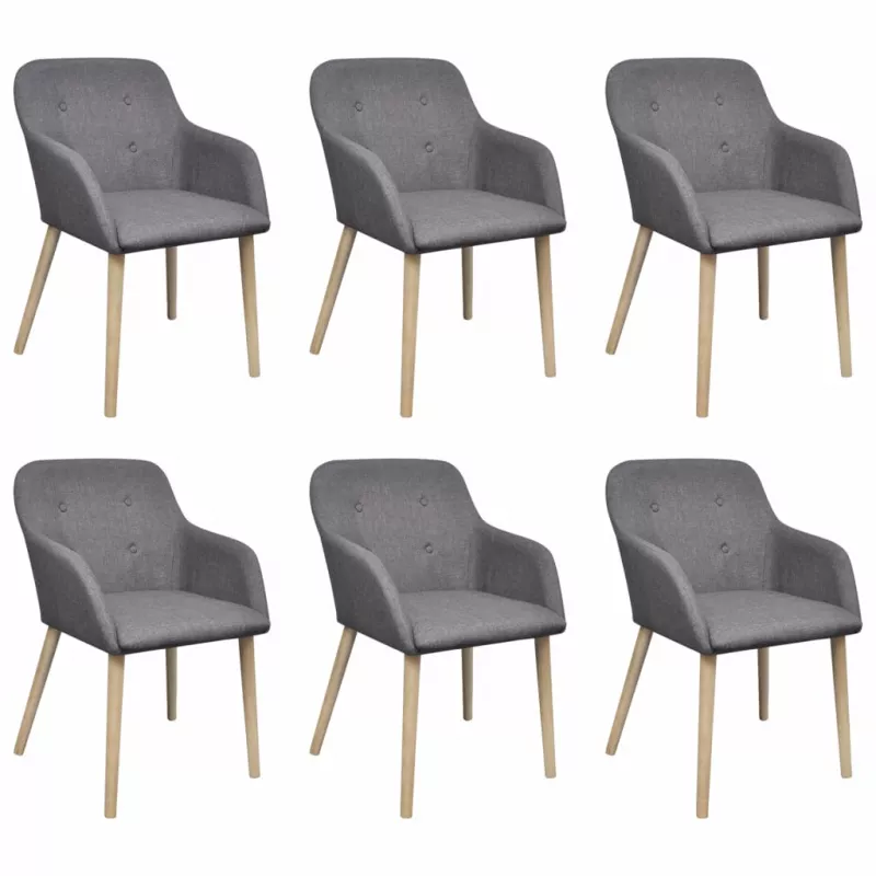 Scaune bucătărie 6 buc, gri deschis, textil &amp; lemn stejar masiv, [],https:mobideco.ro