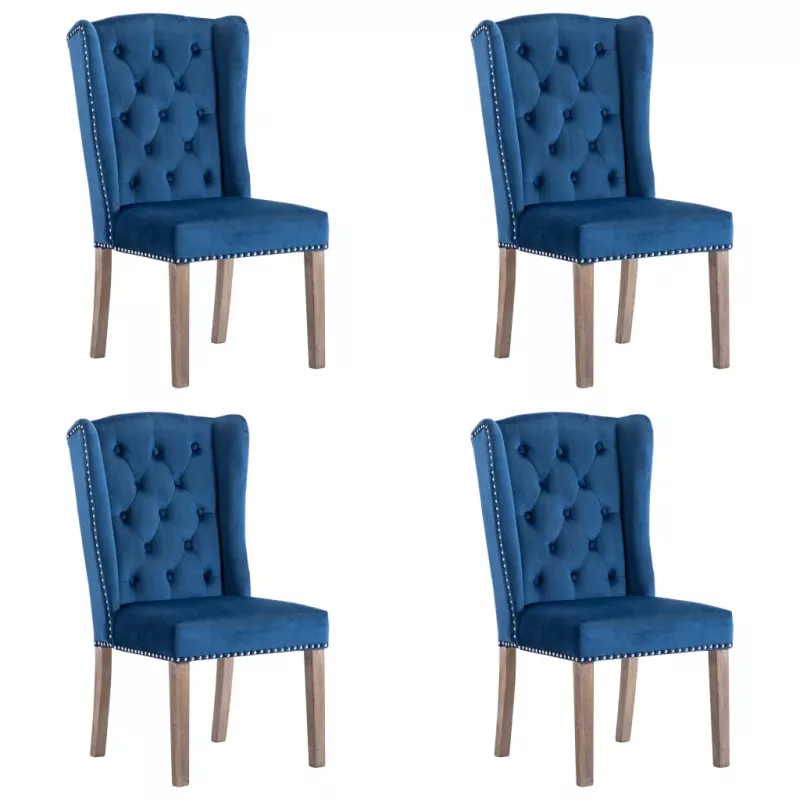 Scaune de bucătărie, 4 buc., albastru, catifea, [],https:mobideco.ro