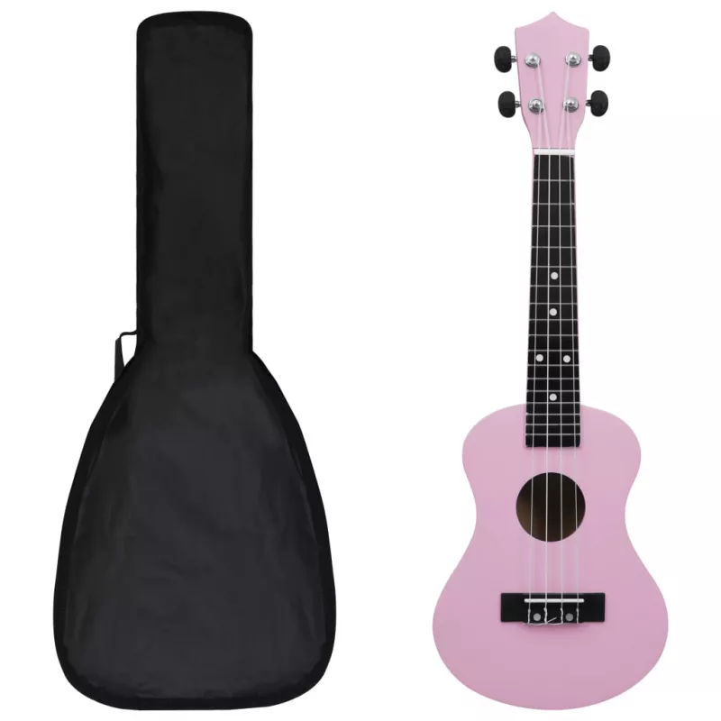 Set ukulele Soprano pentru copii, cu husă, roz, 21" (49732), [],mobideco.ro