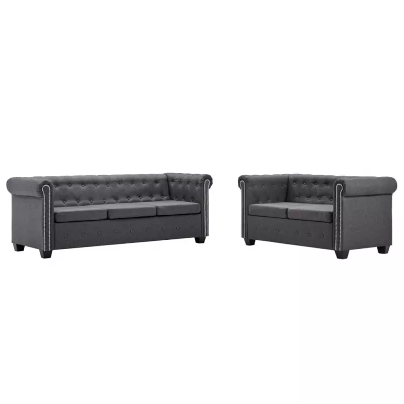 Set canapele Chesterfield, gri, material textil, [],mobideco.ro