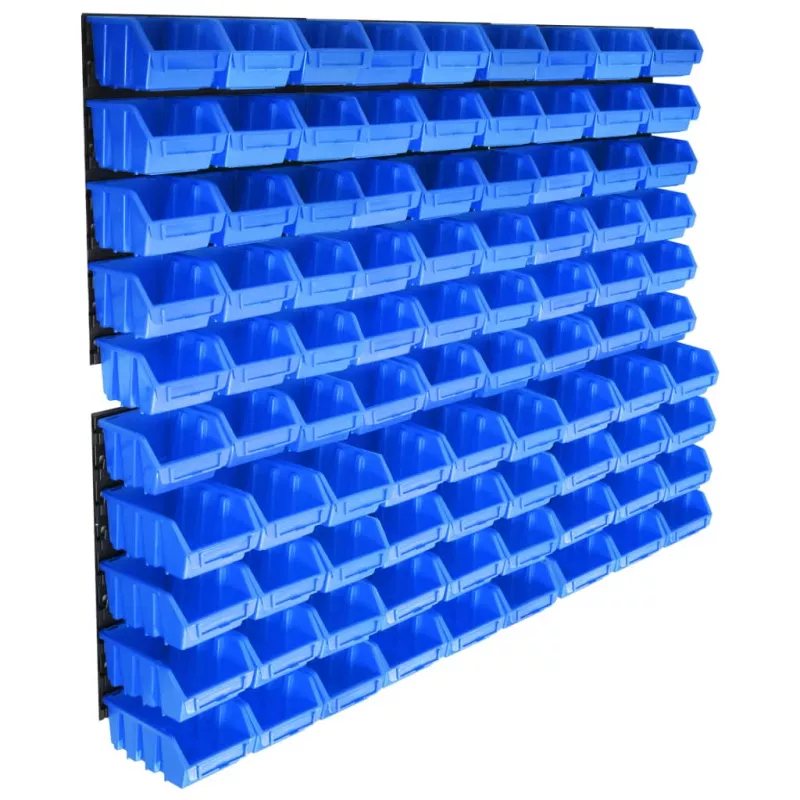 Set coșuri de depozitare 96 piese cu panouri de perete albastru, [],mobideco.ro