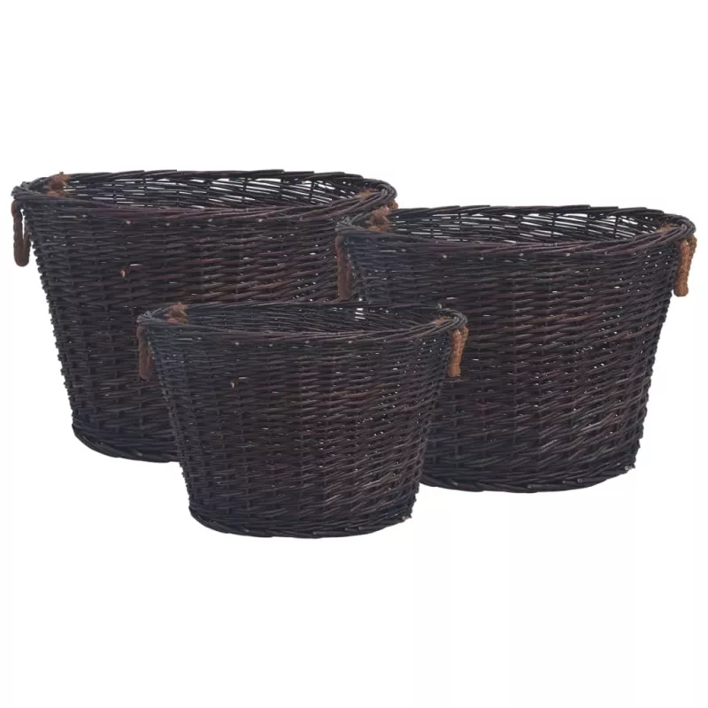 Set coșuri pentru lemne de foc stivuibile, maro inchis, răchită, [],mobideco.ro