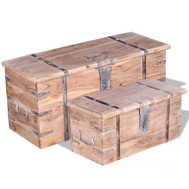 Set de două cufere de depozitare din lemn de acacia, [],mobideco.ro