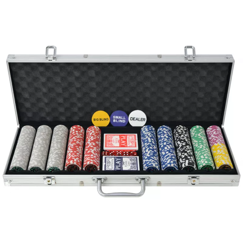 Set de poker cu 500 de jetoane cu laser din aluminiu, [],mobideco.ro