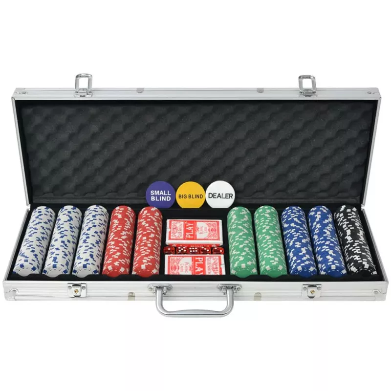 Set de poker cu 500 de jetoane din aluminiu, [],mobideco.ro
