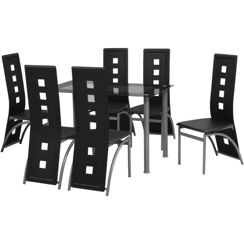 Set masă și scaune de bucătărie 7 piese, Negru, [],mobideco.ro