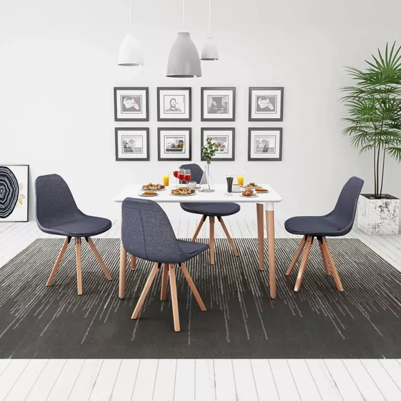 Set masă și scaune de bucătărie, alb și gri inchis, 5 piese, [],mobideco.ro