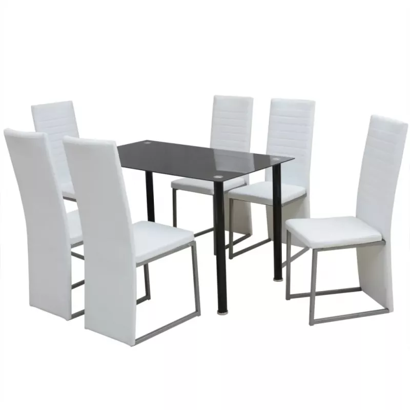 Set masă și scaune de bucătărie, alb și negru, 7 piese, [],mobideco.ro