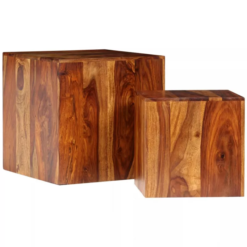 Set masă de cafea, 2 piese, lemn masiv de sheesham, 40x40x40 cm, [],mobideco.ro