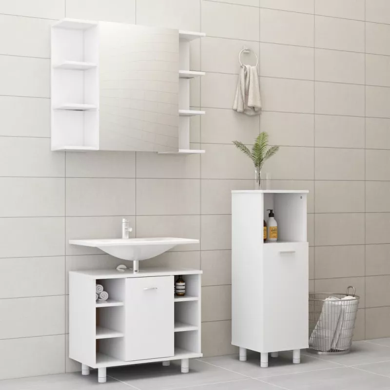 Set mobilier de baie, 3 piese, alb, PAL, [],https:mobideco.ro