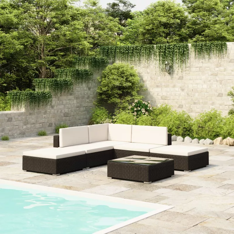 Set mobilier de grădină cu perne, 6 piese, negru, poliratan, [],mobideco.ro