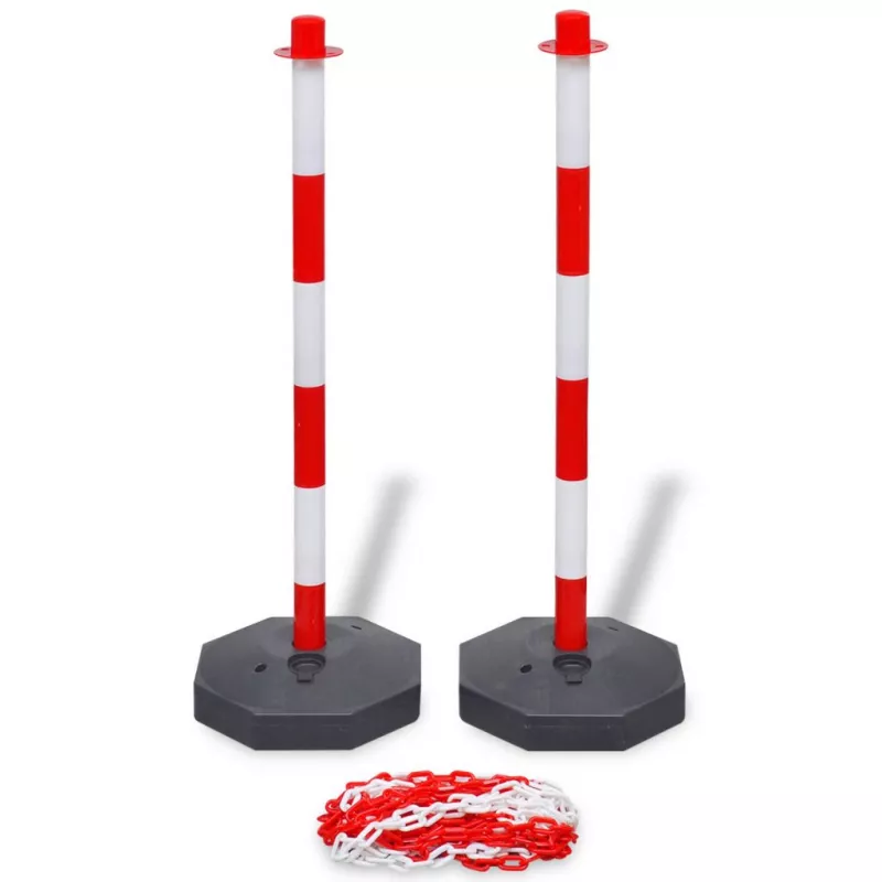 Set stâlpi semnalizare trafic cu lanț din plastic de 10 m, [],mobideco.ro
