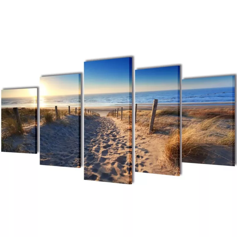 Set tablouri de pânză plajă cu nisip 100 x 50 cm, [],mobideco.ro
